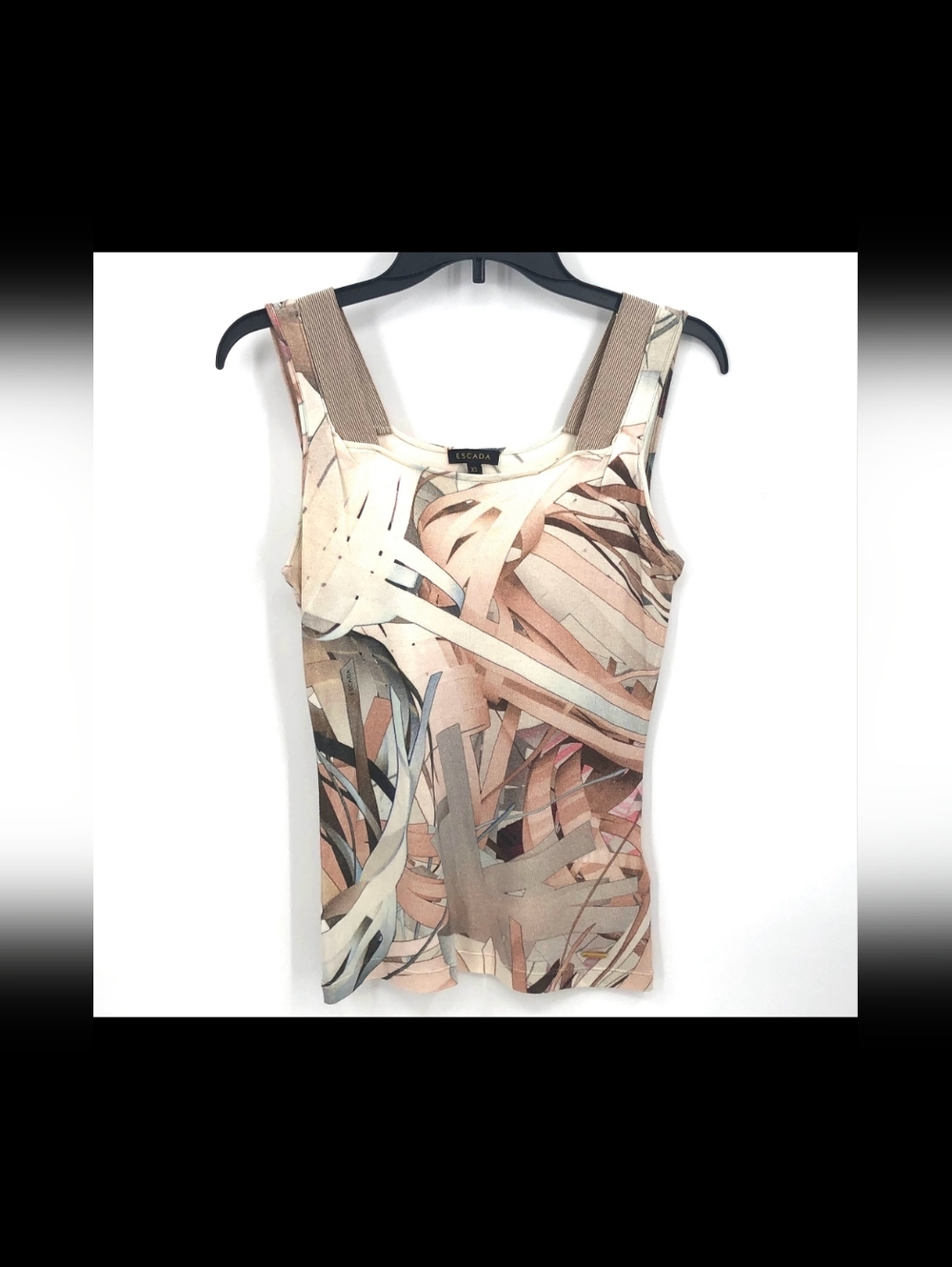 Escada Abstract Print Sleeveless Top in Neutral Tones, Size XS